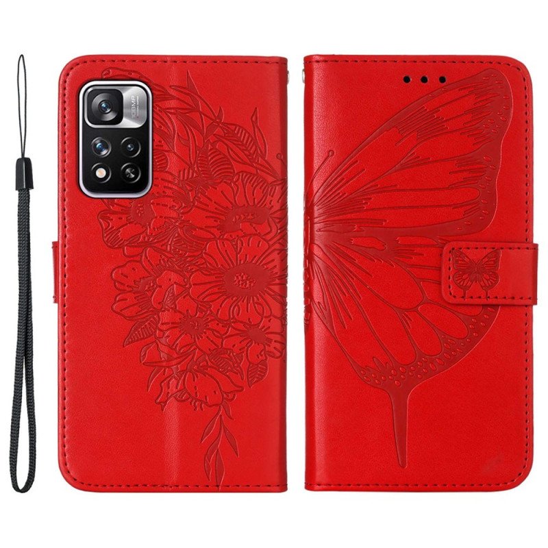 Fodral Xiaomi Redmi Note 11 Pro Plus 5G Butterfly Design Med Lanyard