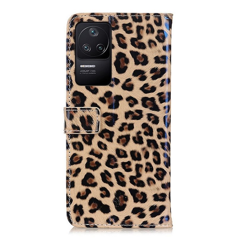 Folio-fodral Poco F4 Leopard Hudstil