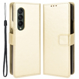 Fodral Samsung Galaxy Z Fold 4 Med Kedjar Klassiskt Strappy Smooth Faux Leather