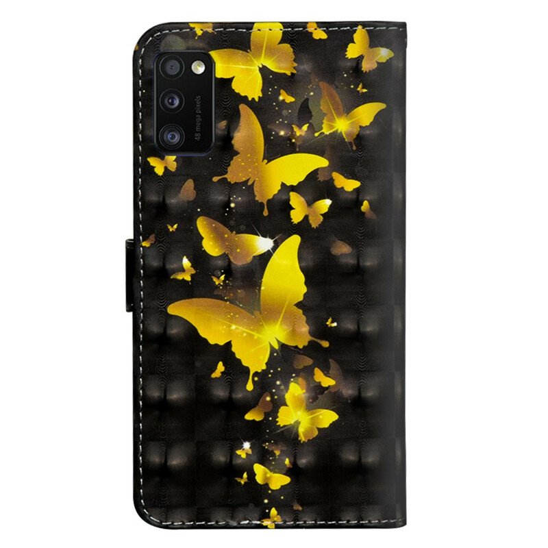 Läderfodral Samsung Galaxy A41 Gula Fjärilar