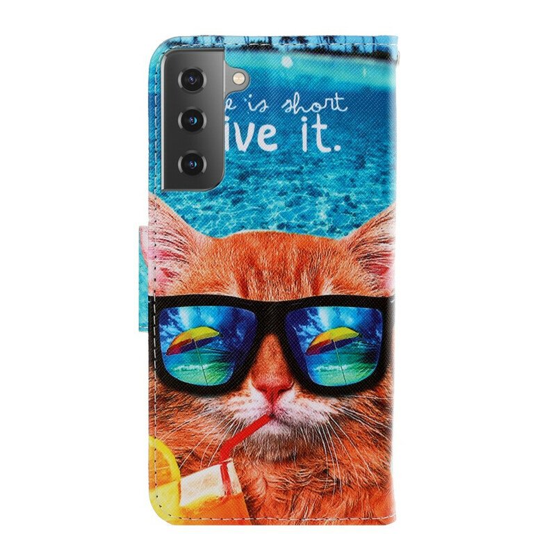 Fodral Samsung Galaxy S21 5G Med Kedjar Cat Live It Strappy