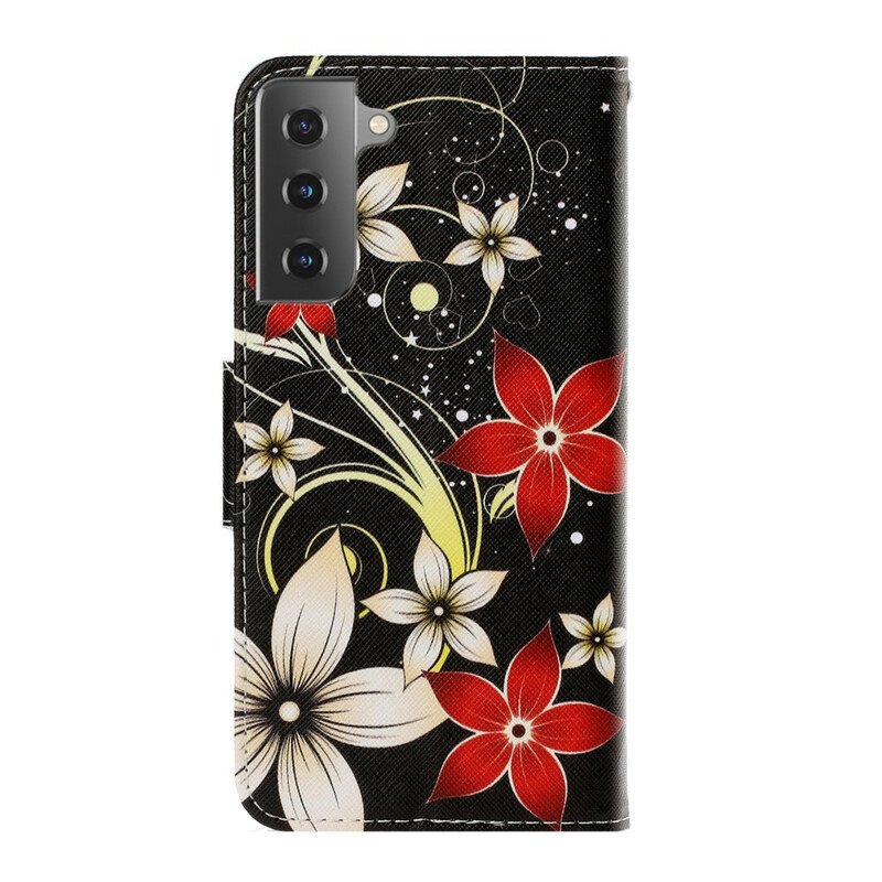 Fodral Samsung Galaxy S21 5G Med Kedjar Färgglada Strappy Blommor