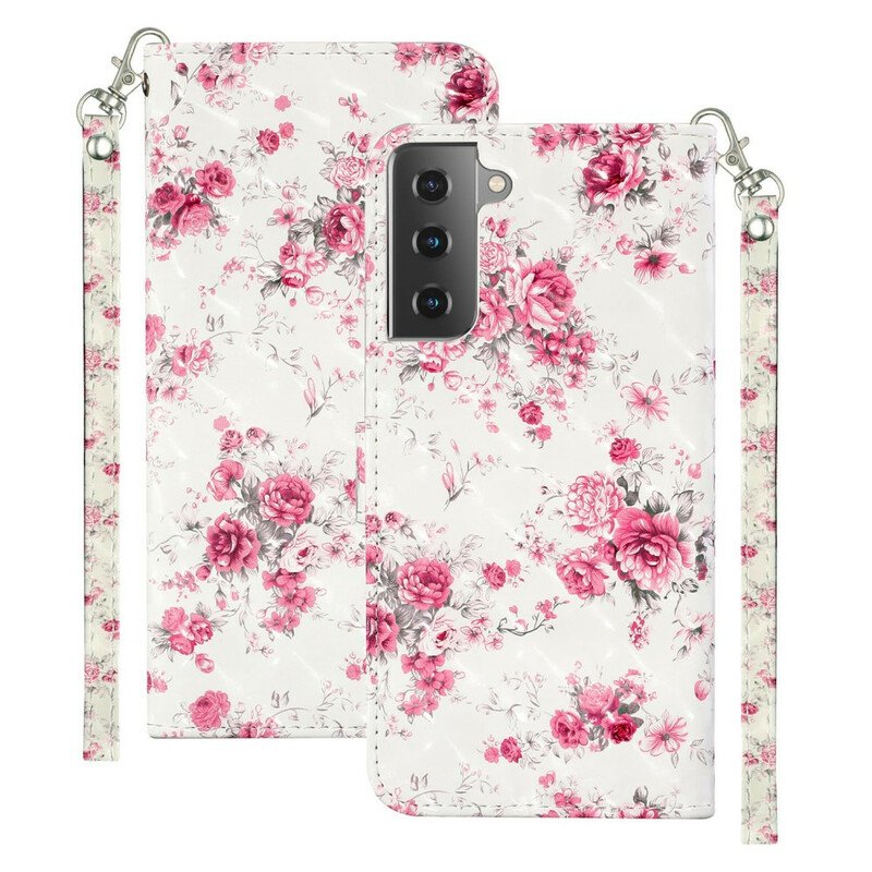 Fodral Samsung Galaxy S21 5G Med Kedjar Strap Light Spot Flowers