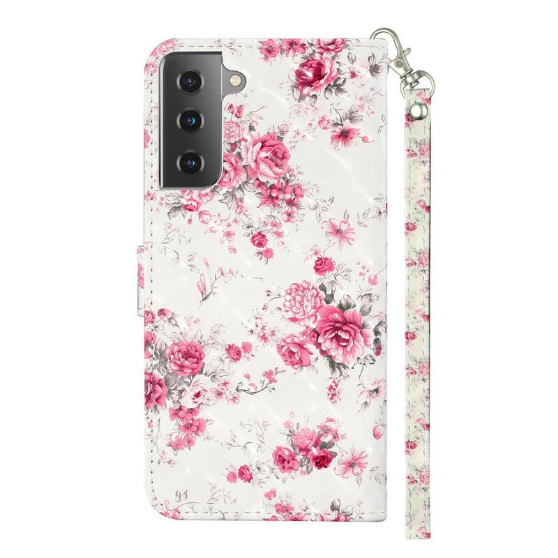 Fodral Samsung Galaxy S21 5G Med Kedjar Strap Light Spot Flowers