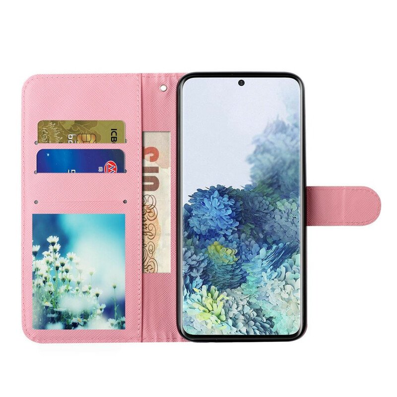 Fodral Samsung Galaxy S21 5G Med Kedjar Strap Light Spot Flowers