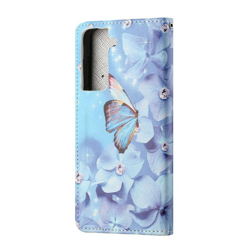 Fodral Samsung Galaxy S21 5G Med Kedjar Strappy Diamond Butterflies