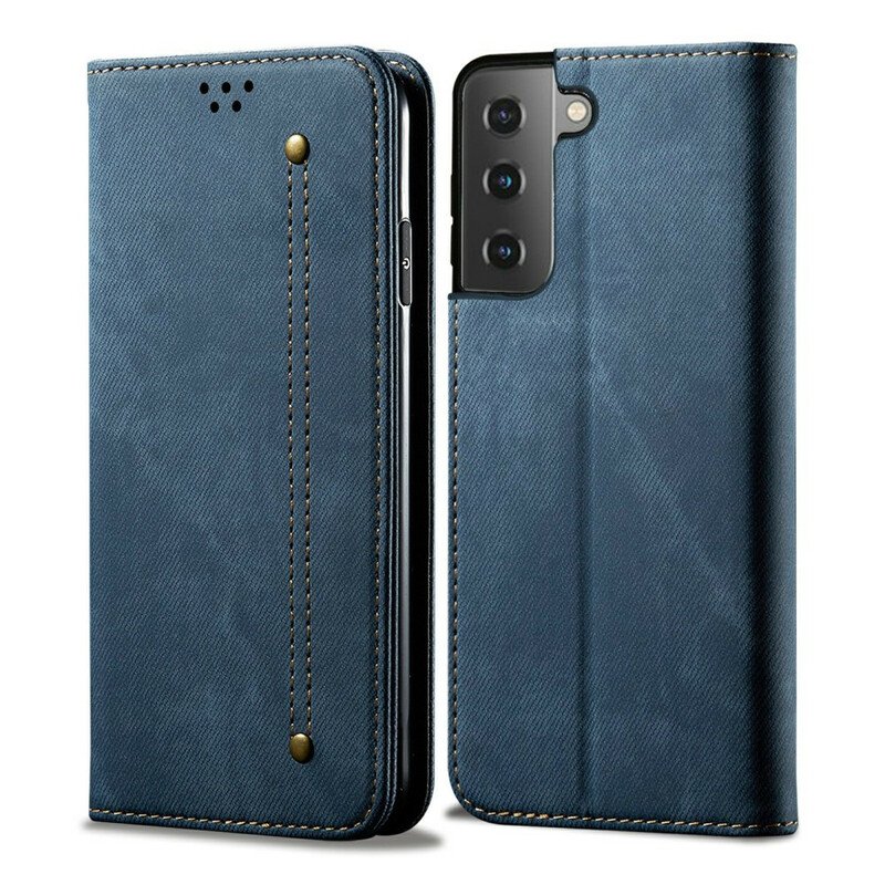 Folio-fodral Samsung Galaxy S21 5G Läderfodral Denim Tyg