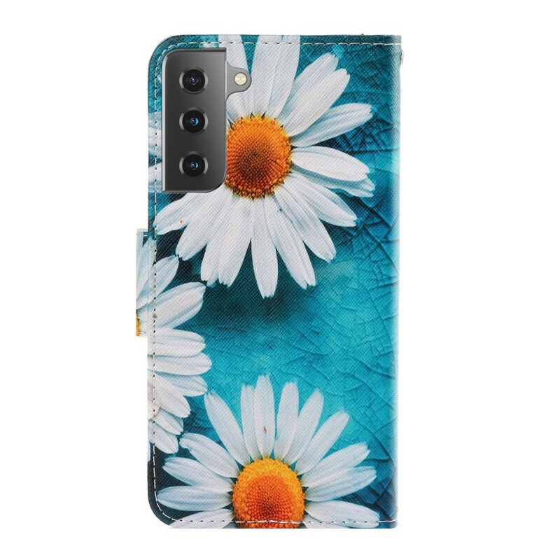 Folio-fodral Samsung Galaxy S21 5G Med Kedjar Thong Daisies