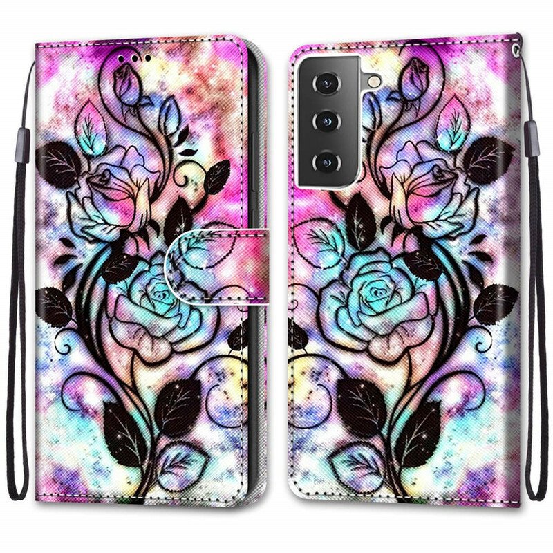 Folio-fodral Samsung Galaxy S21 5G Neonblommor