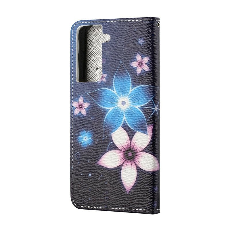 Läderfodral Samsung Galaxy S21 5G Med Kedjar Lunar Strap Blommor