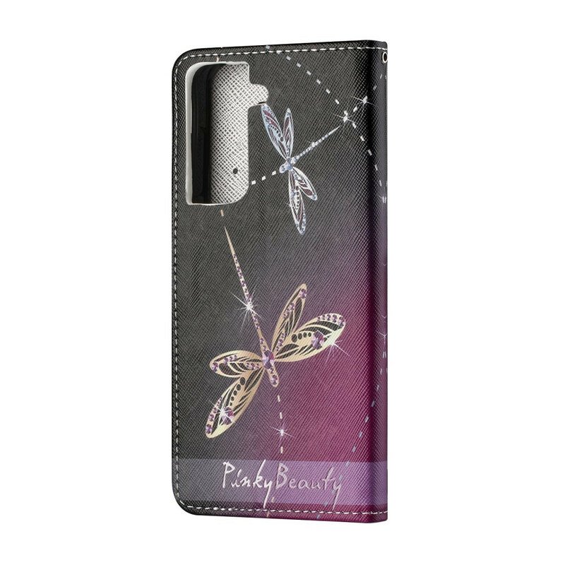 Läderfodral Samsung Galaxy S21 5G Med Kedjar Strappy Dragonflies