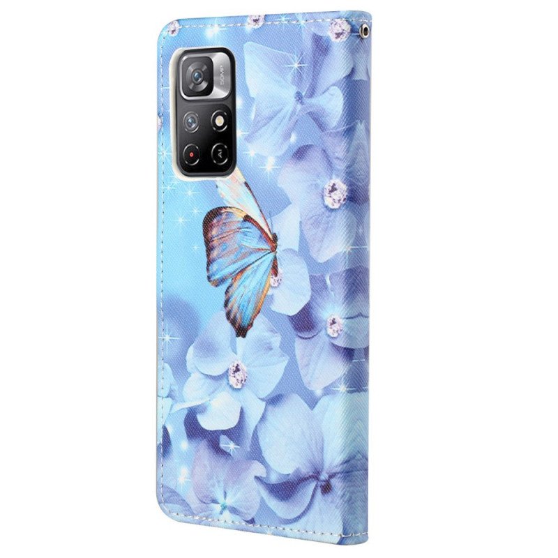 Fodral Poco M4 Pro 5G Med Kedjar Strappy Diamond Butterflies