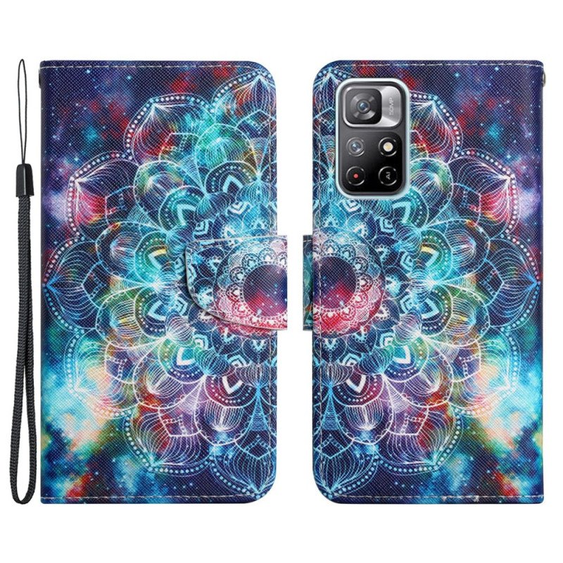 Läderfodral Poco M4 Pro 5G Med Kedjar Flashy Half Mandala Strappy