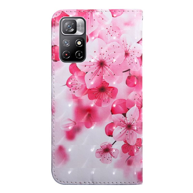 Läderfodral Poco M4 Pro 5G Rosa Blommor