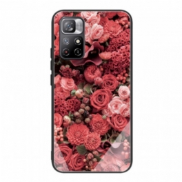 Mobilskal Poco M4 Pro 5G Rosa Blommor Härdat Glas