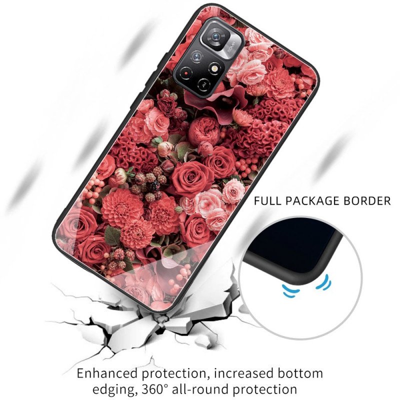 Mobilskal Poco M4 Pro 5G Rosa Blommor Härdat Glas