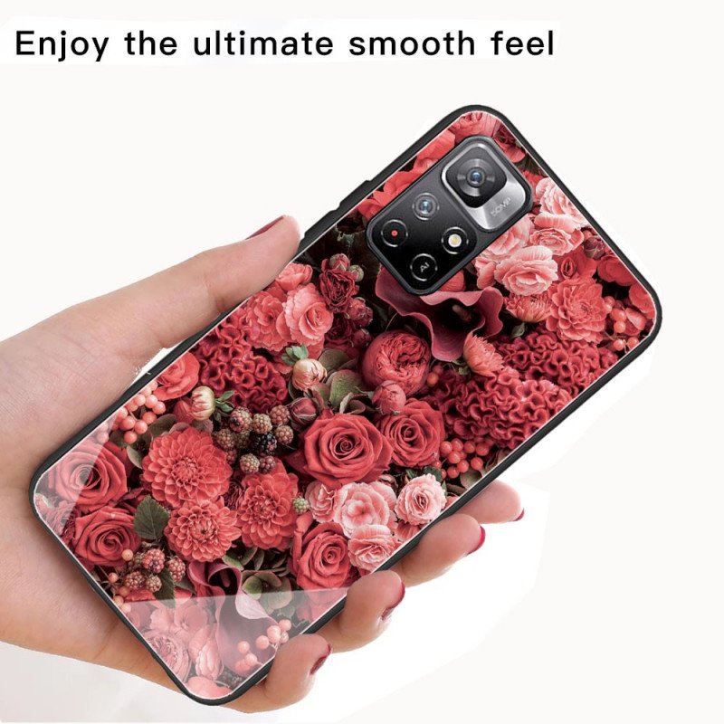 Mobilskal Poco M4 Pro 5G Rosa Blommor Härdat Glas