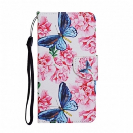 Fodral Samsung Galaxy A52 4G / A52 5G / A52s 5G Butterflies Floral Lanyard