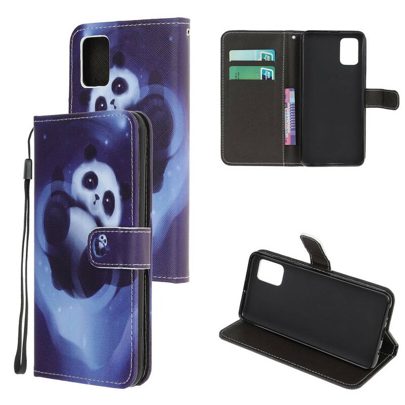 Folio-fodral Samsung Galaxy A52 4G / A52 5G / A52s 5G Med Kedjar Panda Space Med Lanyard