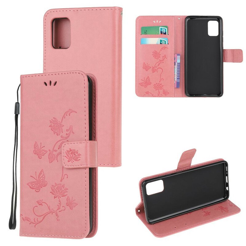 Folio-fodral Samsung Galaxy A52 4G / A52 5G / A52s 5G Med Kedjar Stringfjärilar Och Blommor