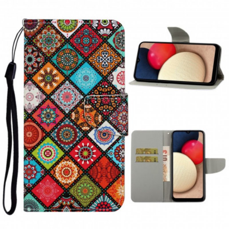 Läderfodral Samsung Galaxy A52 4G / A52 5G / A52s 5G Patchwork-mandalas Med Linne