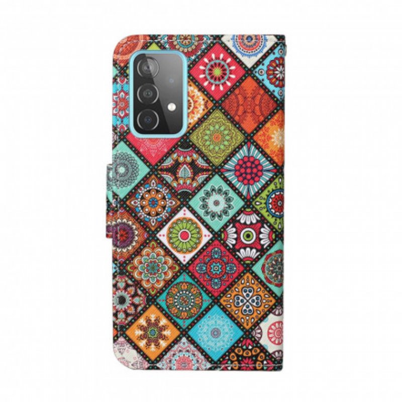 Läderfodral Samsung Galaxy A52 4G / A52 5G / A52s 5G Patchwork-mandalas Med Linne