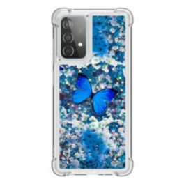 Skal Samsung Galaxy A52 4G / A52 5G / A52s 5G Glitter Blå Fjärilar