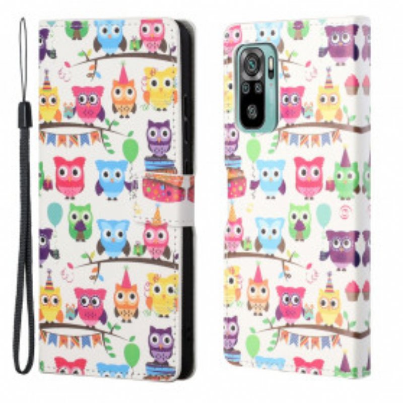 Folio-fodral Xiaomi Redmi 10 Med Kedjar Flera Strappy Owls