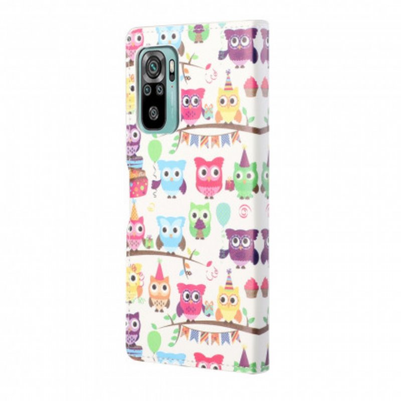 Folio-fodral Xiaomi Redmi 10 Med Kedjar Flera Strappy Owls