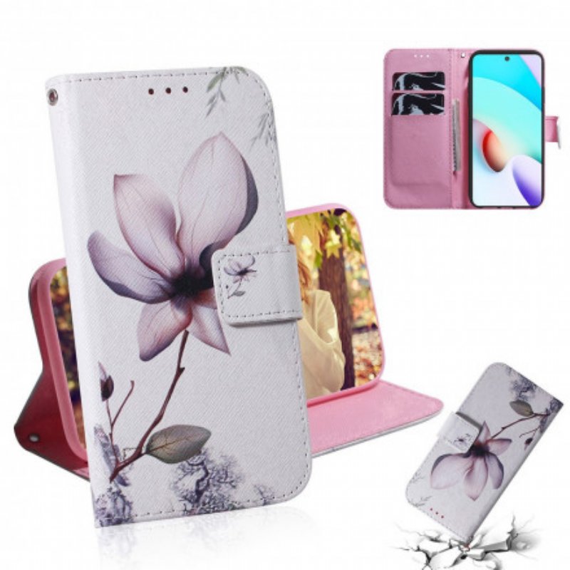 Läderfodral Xiaomi Redmi 10 Blomma Dusty Pink