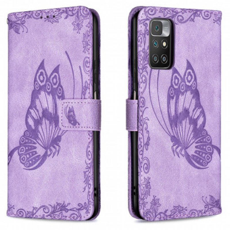 Läderfodral Xiaomi Redmi 10 Med Kedjar Barock Strappy Butterfly