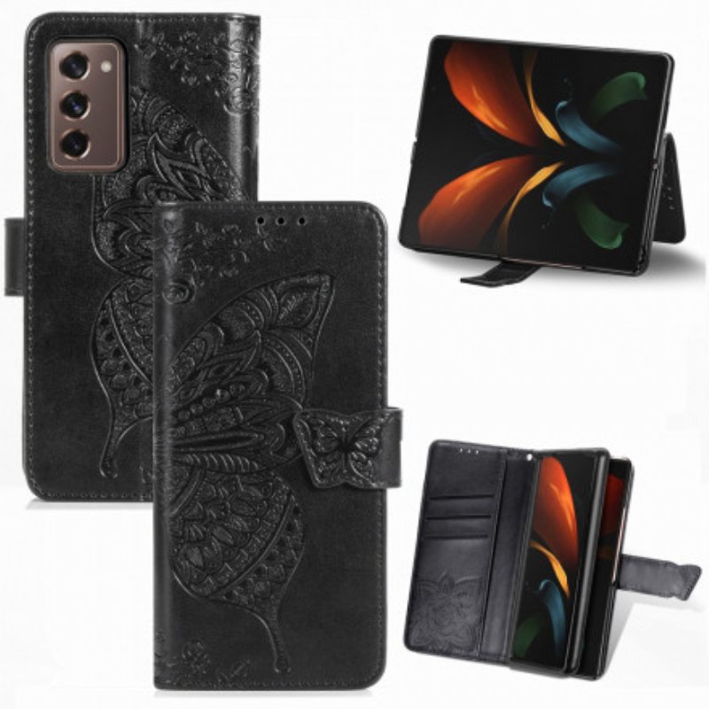 Fodral Samsung Galaxy Z Fold 2 Butterfly Design Med Lanyard