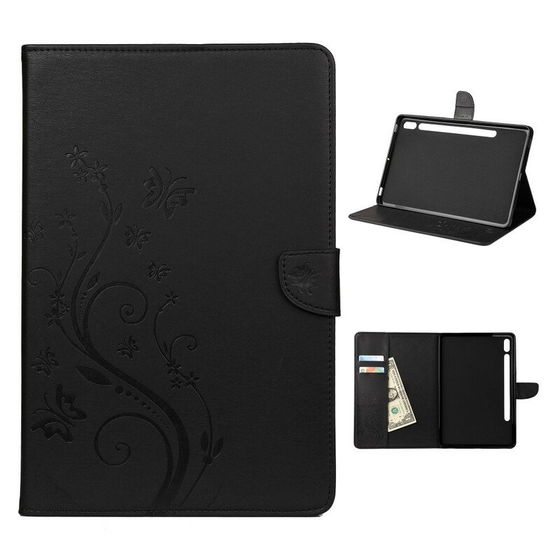 Läderfodral Samsung Galaxy Tab S8 / Tab S7 Blommiga Fjärilar