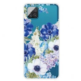 Skal Samsung Galaxy M12 / A12 Sömlös Akvarell Blå Blommor