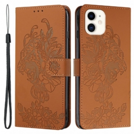 Folio-fodral iPhone 12 / 12 Pro Med Kedjar Barock Strappy Tiger