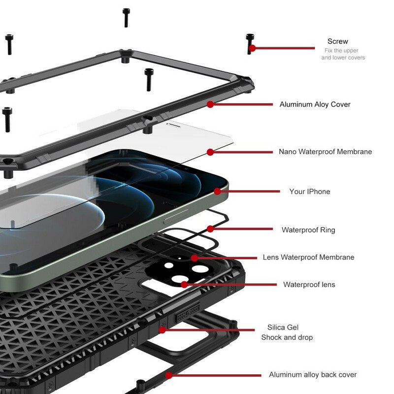 Skal iPhone 12 / 12 Pro Vattentät Superresistent Metall