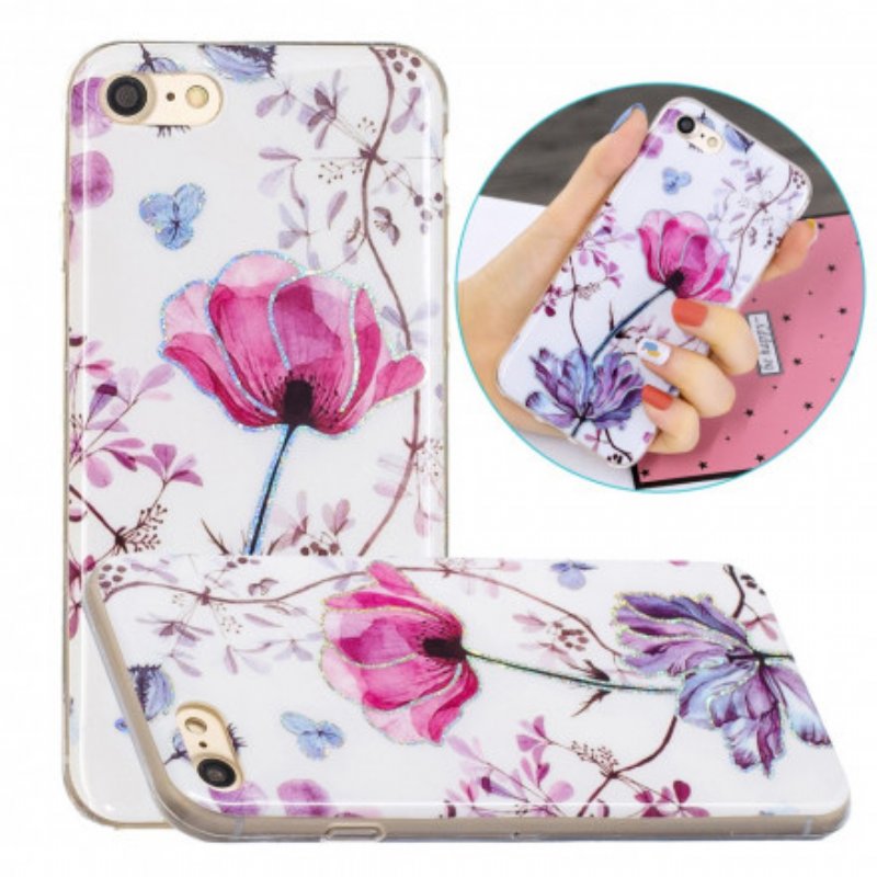 Skal iPhone SE 3 / SE 2 / 8 / 7 Glitter Designblommor