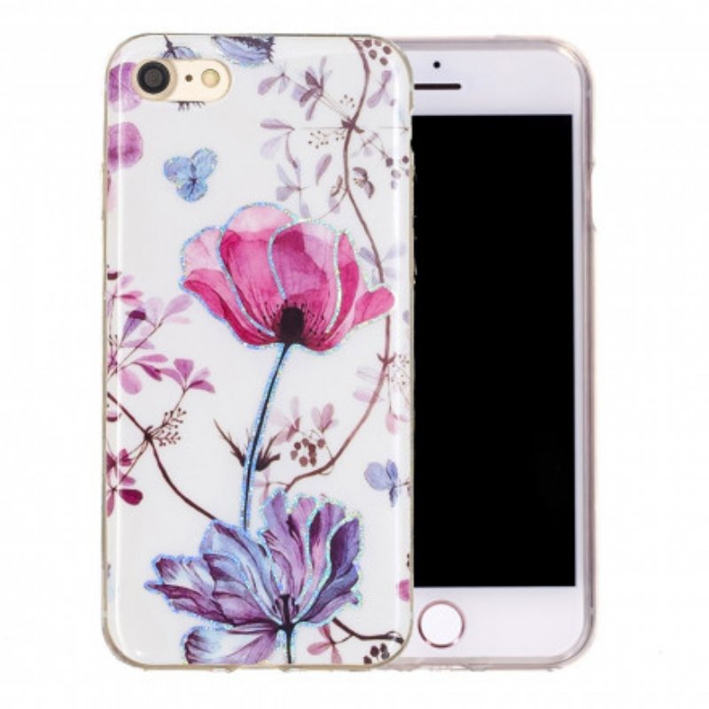 Skal iPhone SE 3 / SE 2 / 8 / 7 Glitter Designblommor