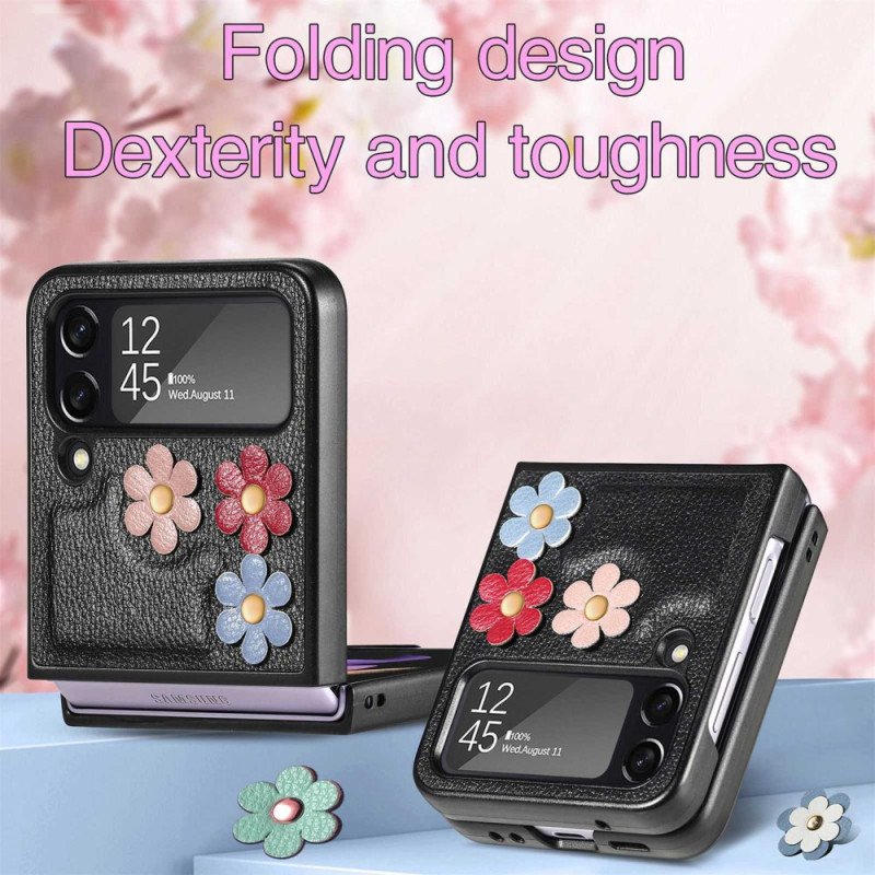 Folio-fodral Mobilskal Samsung Galaxy Z Flip 4 Läderfodral Faux Läder Blommor