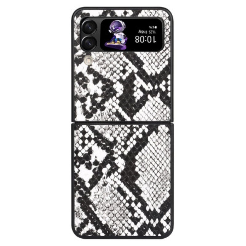 Folio-fodral Skal Samsung Galaxy Z Flip 4 Läderfodral Snake Skin Effekt