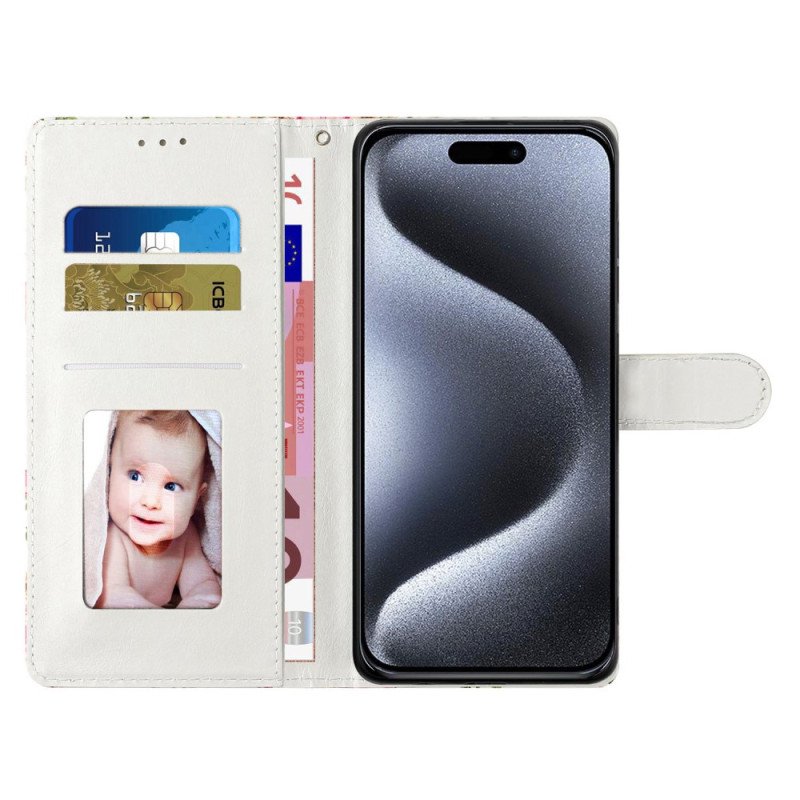 Fodral iPhone 16 Pro Max Lila Blommor Med Rem