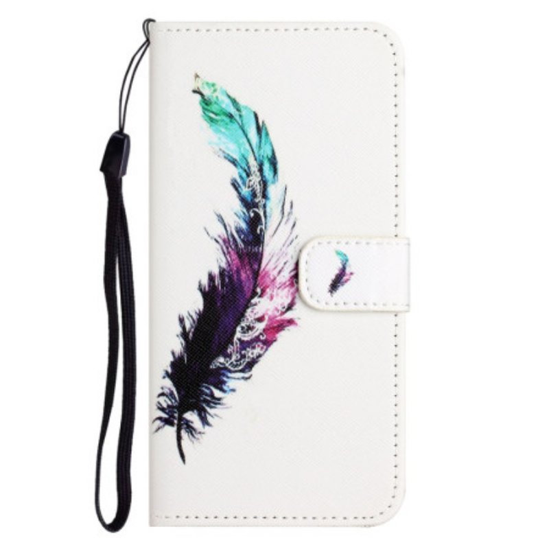 Läderfodral iPhone 16 Pro Max Telefonfodral Lanyard Feather