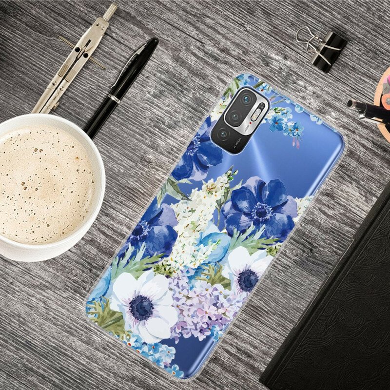 Mobilskal Xiaomi Redmi Note 10 5G Akvarell Blå Blommor