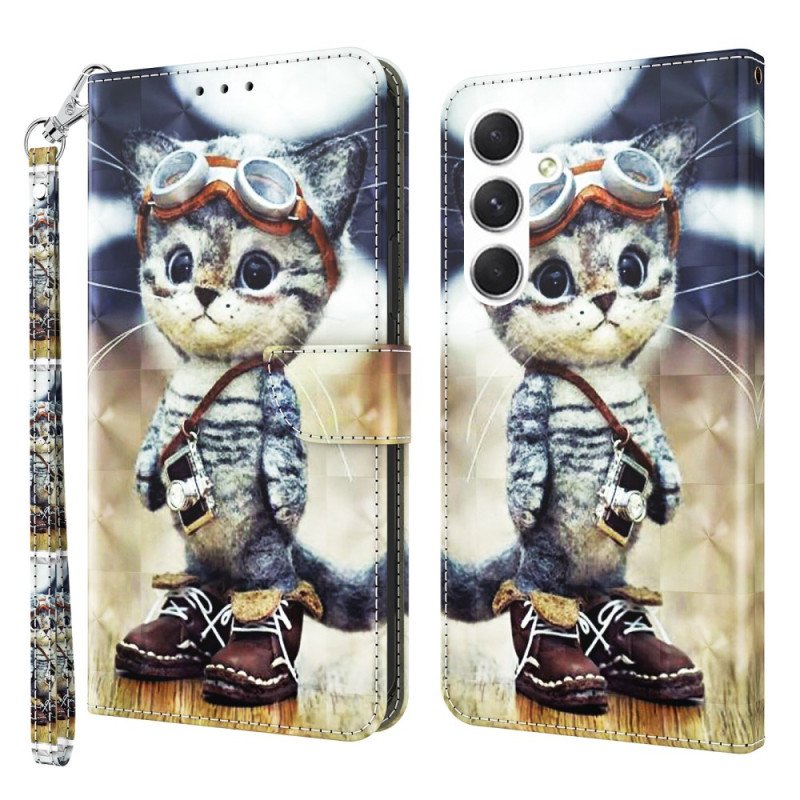 Läderfodral Samsung Galaxy A16 5g Telefonfodral Aviator Cat Med Rem