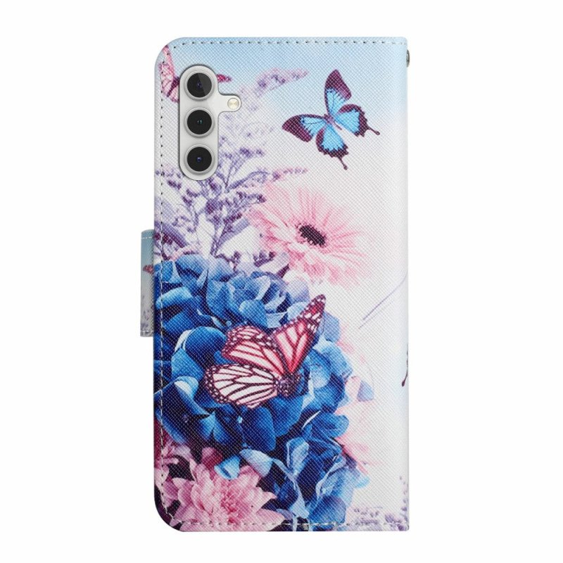 Läderfodral Samsung Galaxy A16 5g Telefonfodral Lila Fjärilar