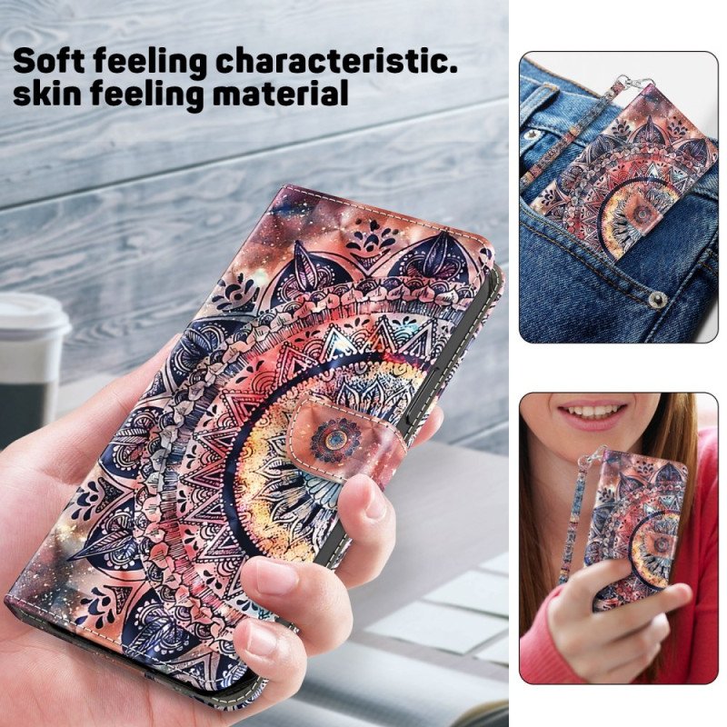 Läderskal Fodral Samsung Galaxy A16 5g Färgglad Mandala Med Rem