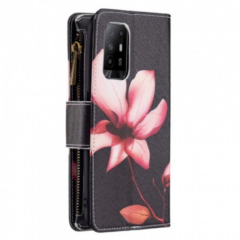 Fodral Oppo A94 5G Blomma Blixtlåsficka