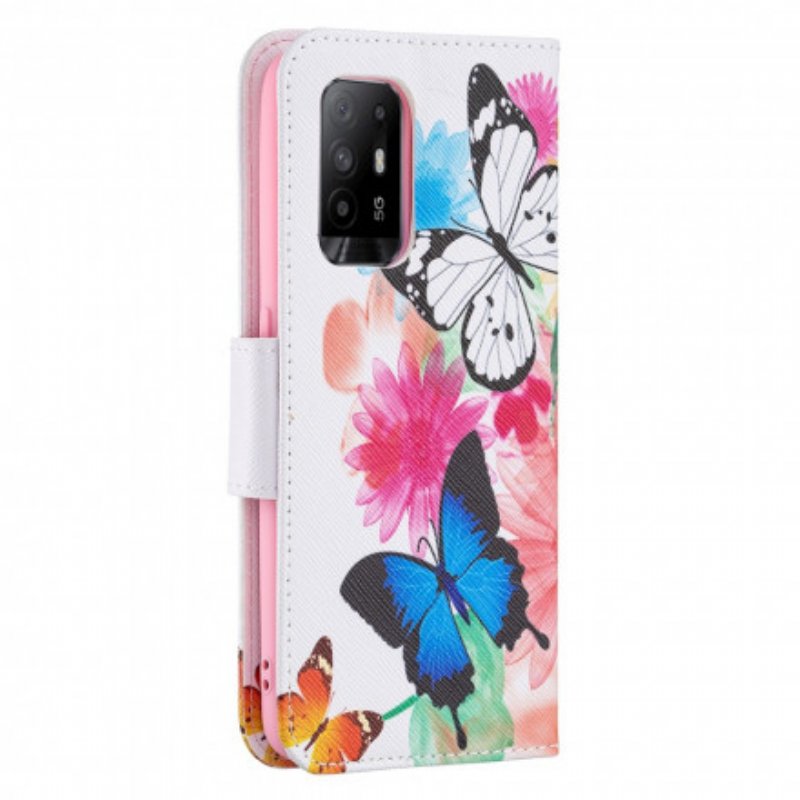 Fodral Oppo A94 5G Målade Fjärilar Och Blommor