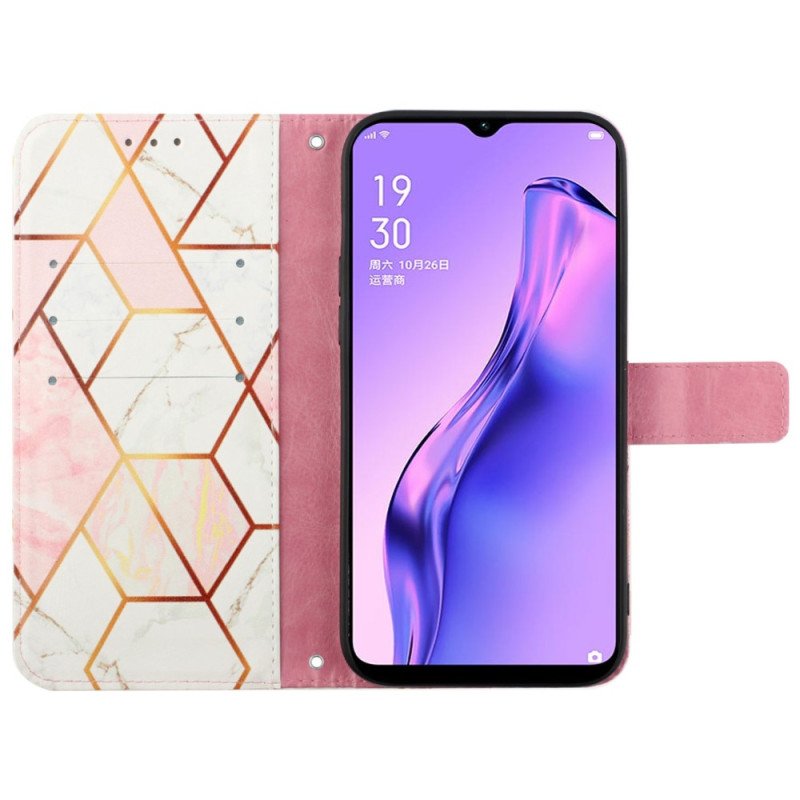 Fodral Oppo A94 5G Marmor Geometrisk Med Rem