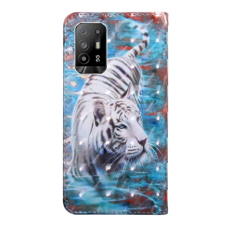 Fodral Oppo A94 5G Tiger Konstläder Med Snodd